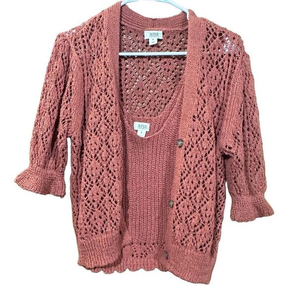 Women's Burn Orange Crochet ANA Top Set Tank Top Size Small/Cardigan Size Medium - Picture 1 of 9